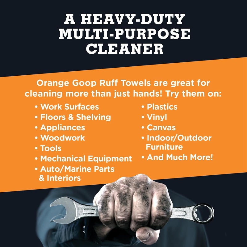 Goop Orange Heavy Duty Ruff Towels with Scrubbing Power, 10” x 12” Dual Textured Multi-Purpose Cleaning Wipes, Removes Dirt, Grease, Oil, 72 Count (Pack of 2) - Image 5